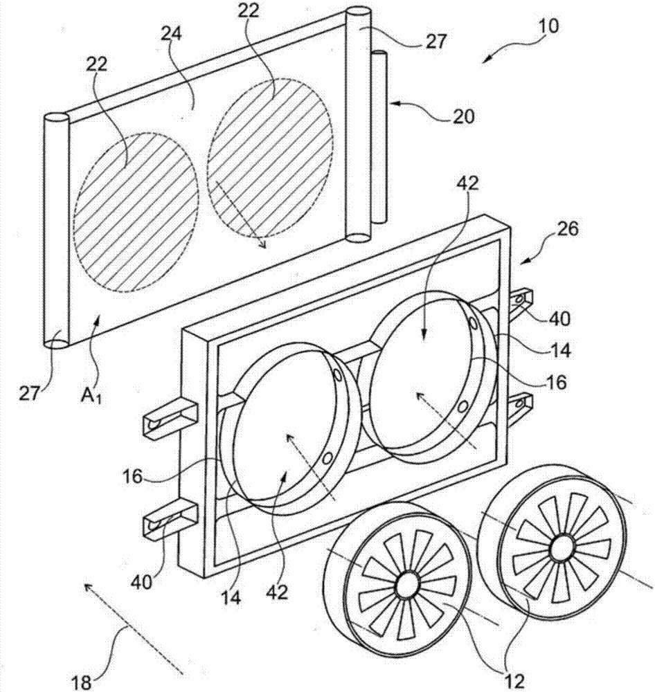 Cooling module of a vehicle air conditioning system, and assembly for cooling a motor vehicle engine with a cooling module of this type