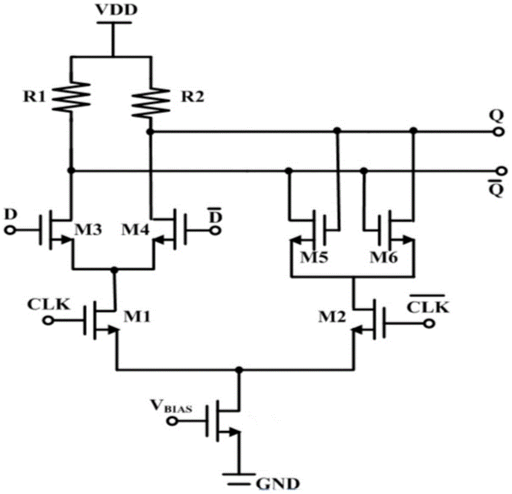 Divide-by-two frequency divider circuit based on current mirror switching logic