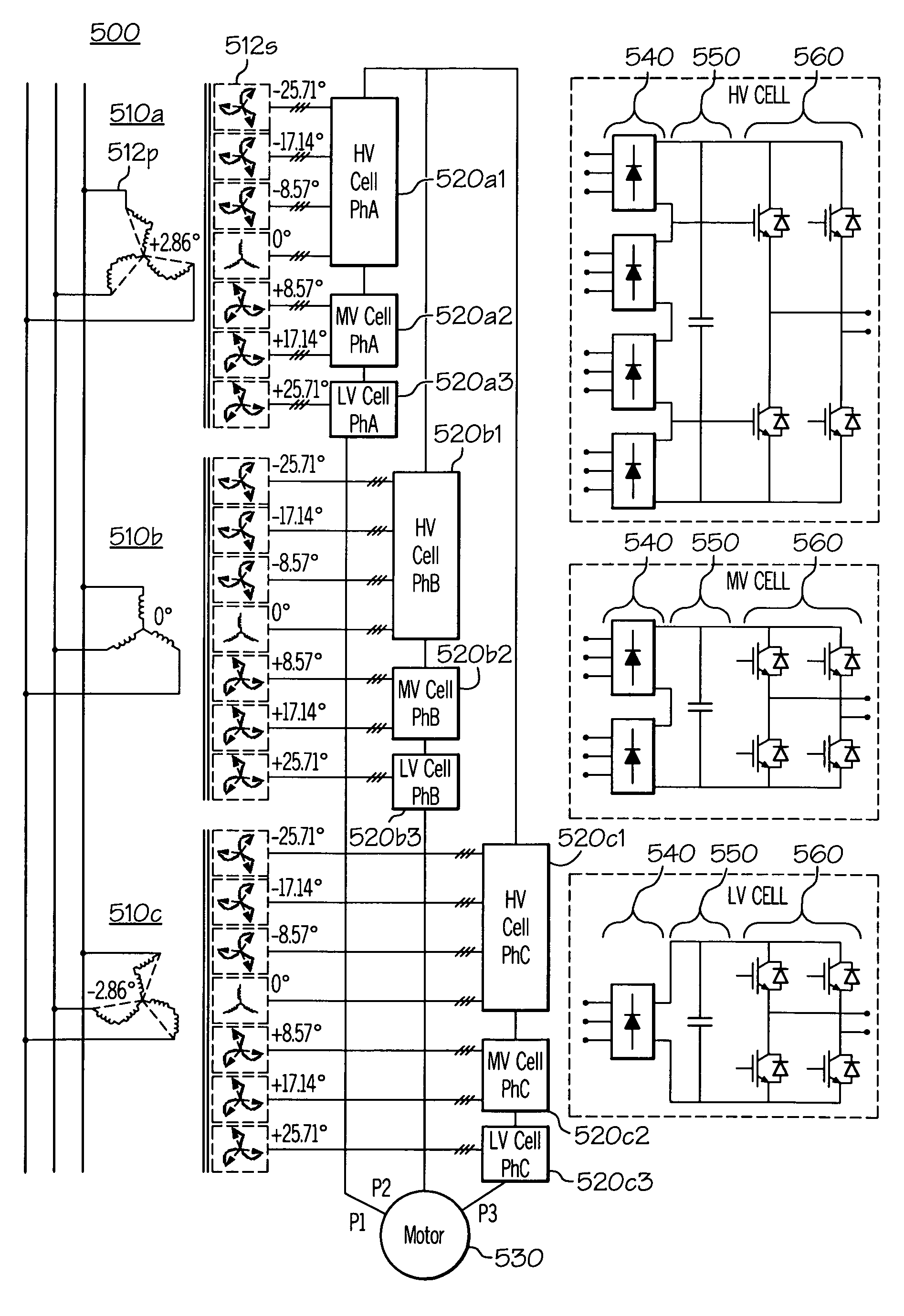 Modular multi-pulse transformer rectifier for use in asymmetric multi-level power converter