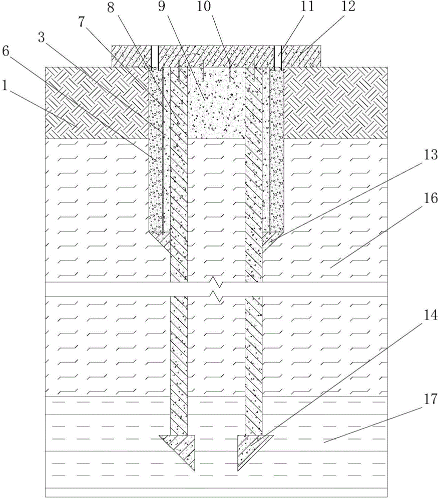 Top-reinforced cast-in-place concrete thin-wall pipe pile and construction method