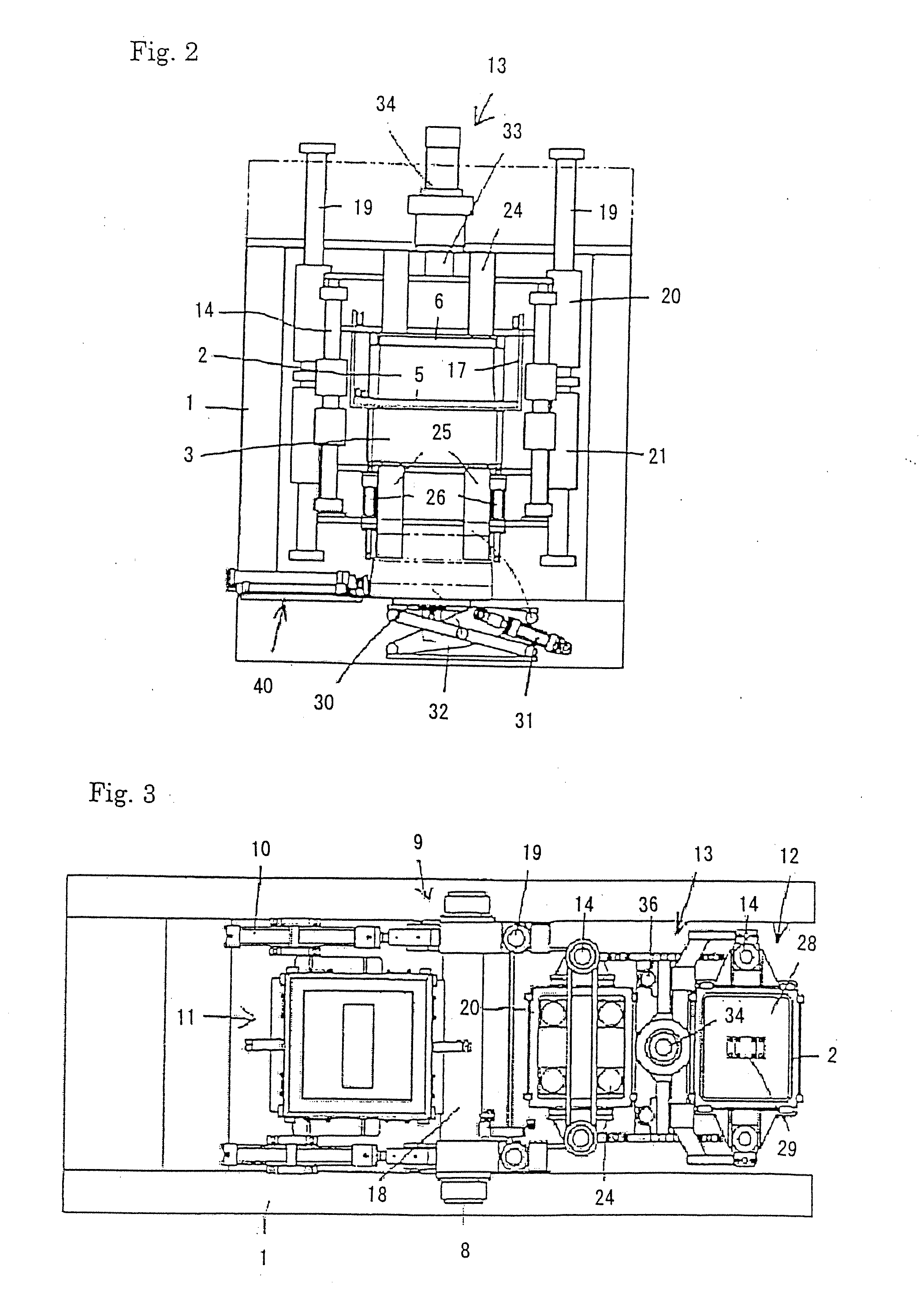 Method for making flaskless upper and lower molds, an apparatus therefor, and a method for placing a core