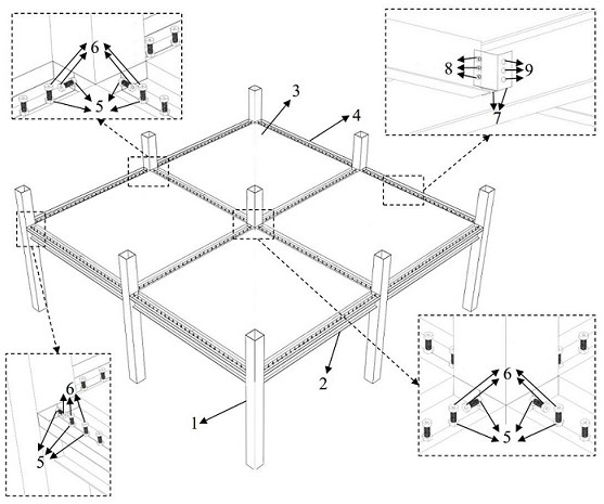 Double-thread steel column head connection type steel rib floor support plate-beam-column system and using method thereof