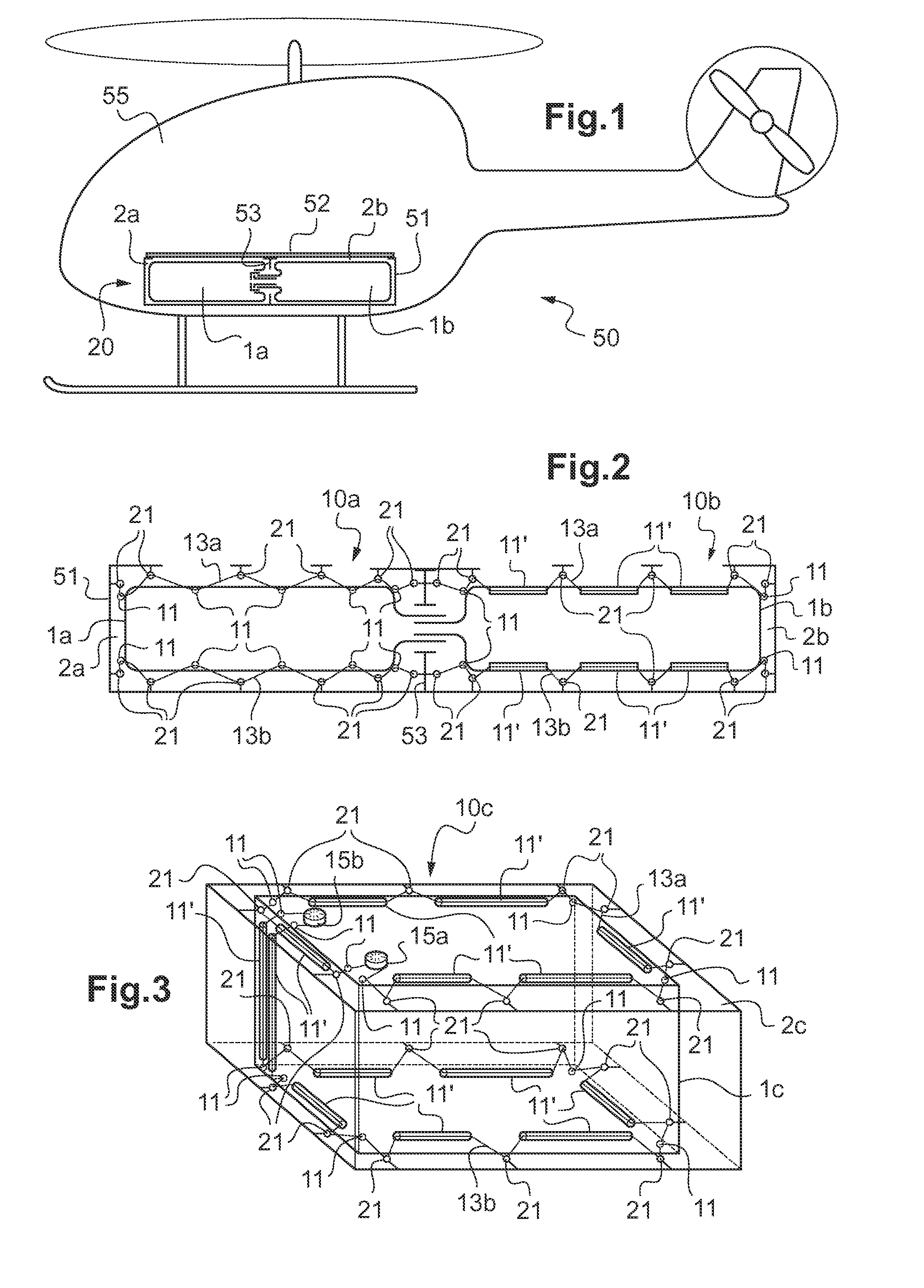 Mounting device for mounting a flexible tank inside a compartment
