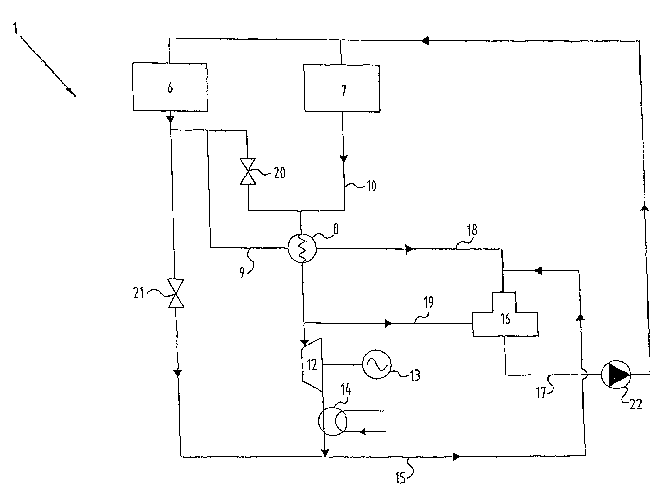 System for power generation in a process producing hydrocarbons