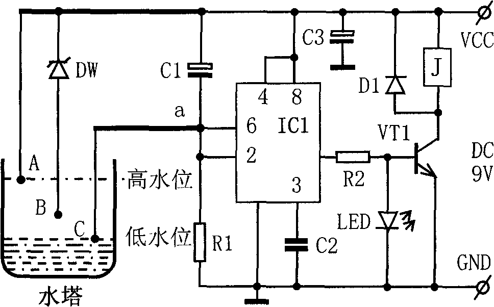 Water level controller with two detecting lines