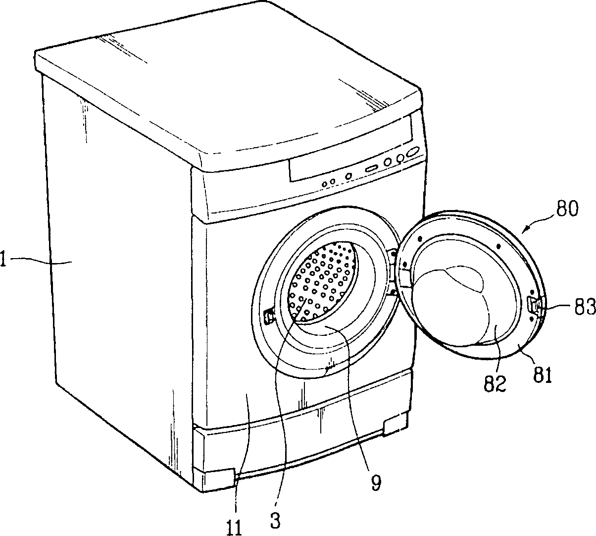 Hinge system for inclined door of rolling drum washing machine