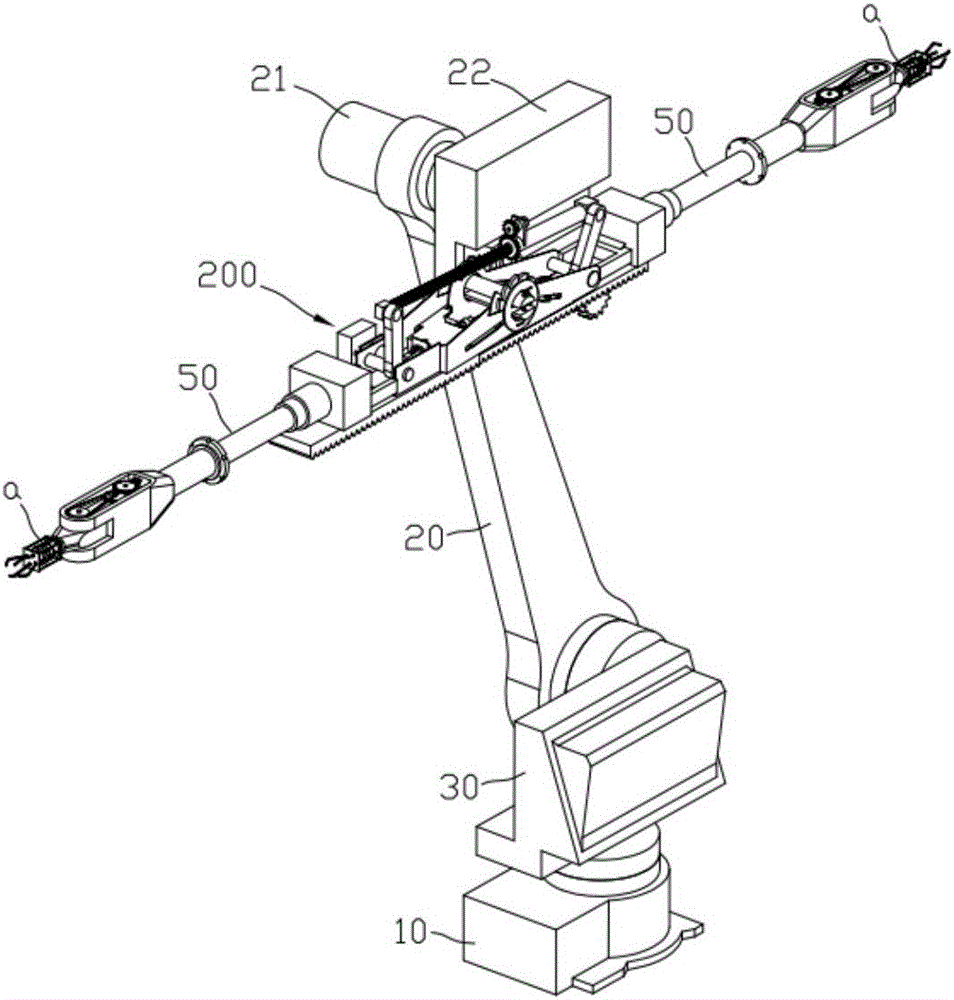Six-axis robot with manipulator assemblies arranged on small arms