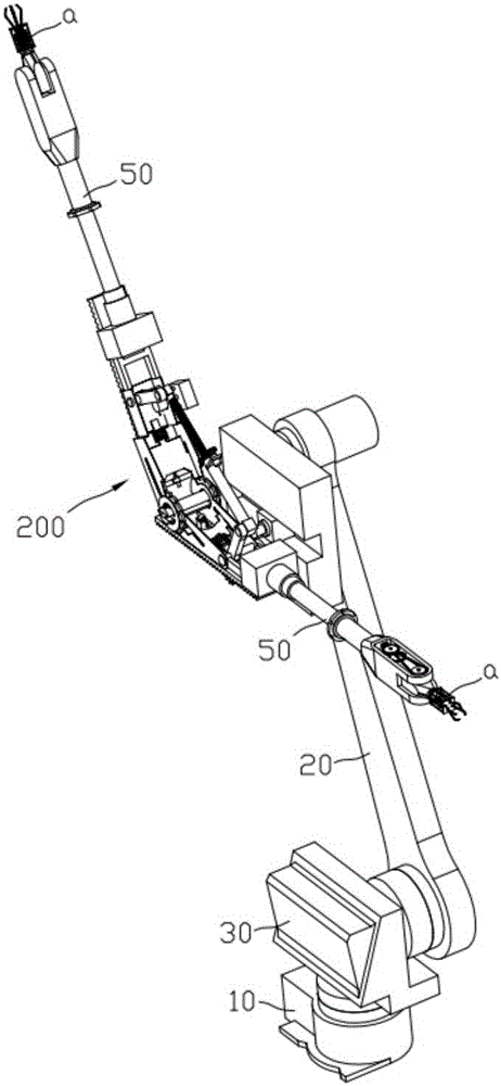 Six-axis robot with manipulator assemblies arranged on small arms