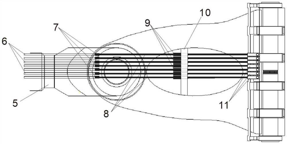 Multi-channel oil-water conveying device and method of arm centrifuge