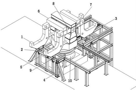 Method for horizontally pushing and integrally ejecting in place for a ladle rotary table upper-part rotary body