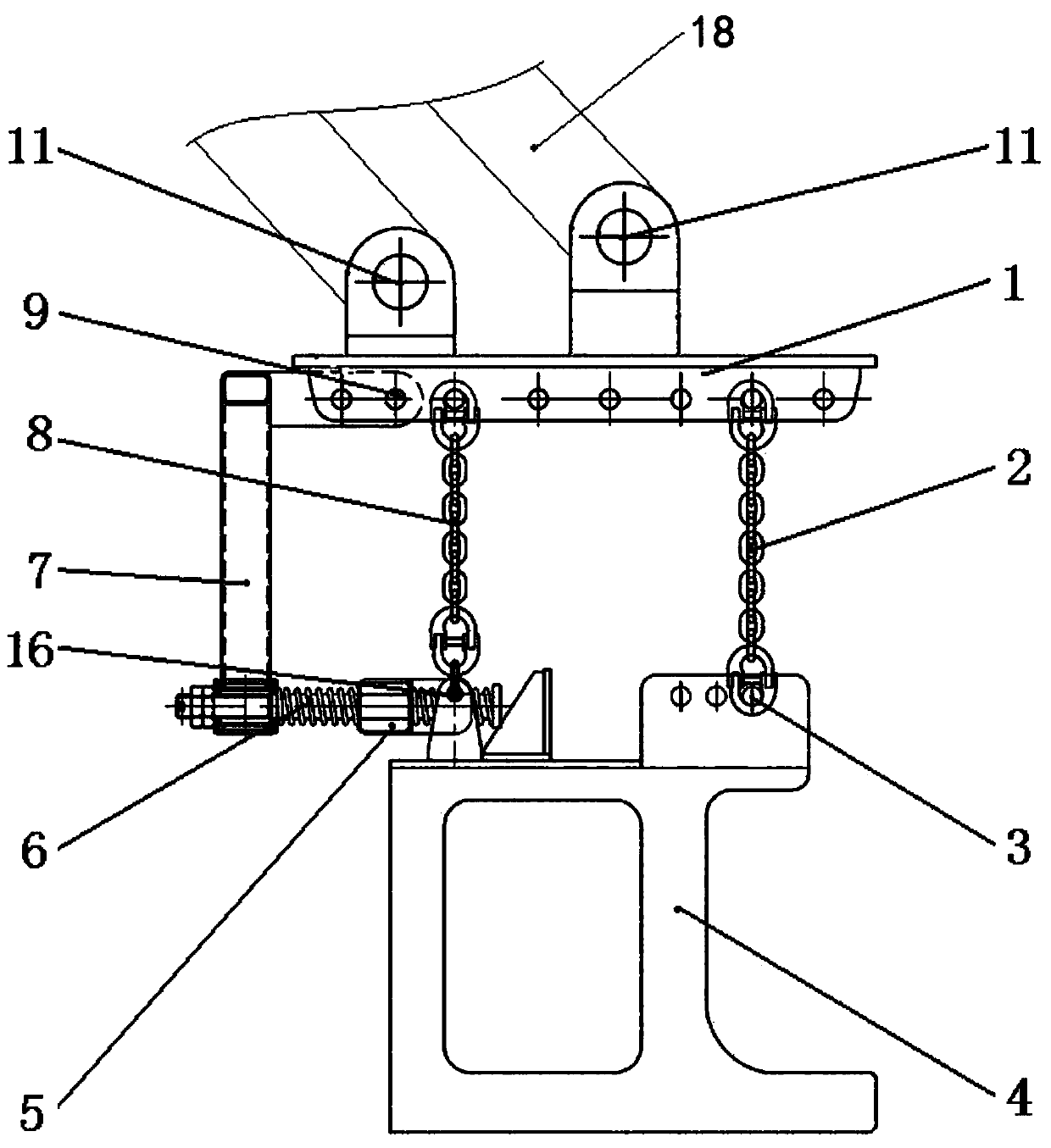 Iron roughneck floating type tong head hanging device and debugging method thereof