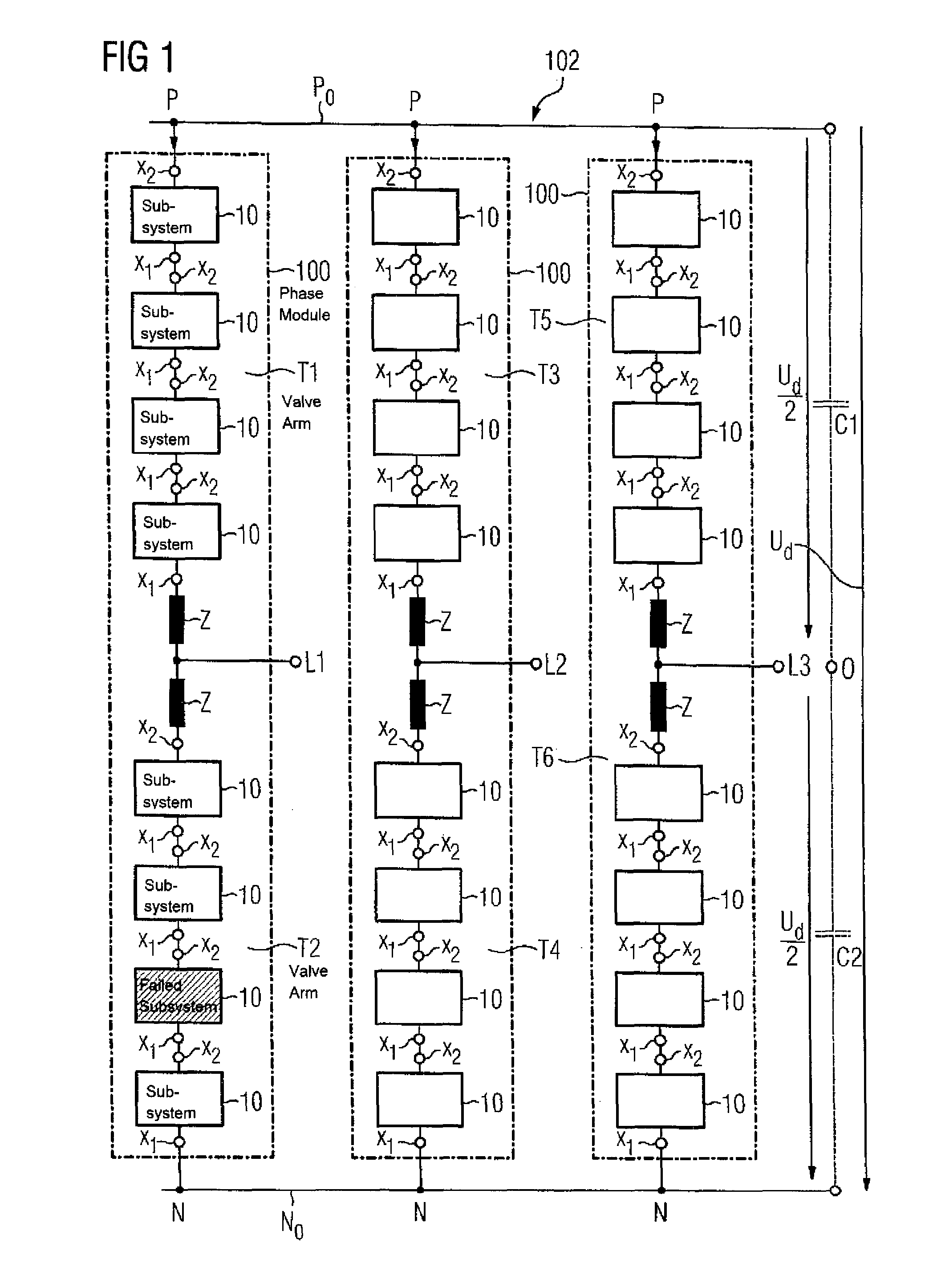 Redundant control method for a polyphase converter with distributed energy stores