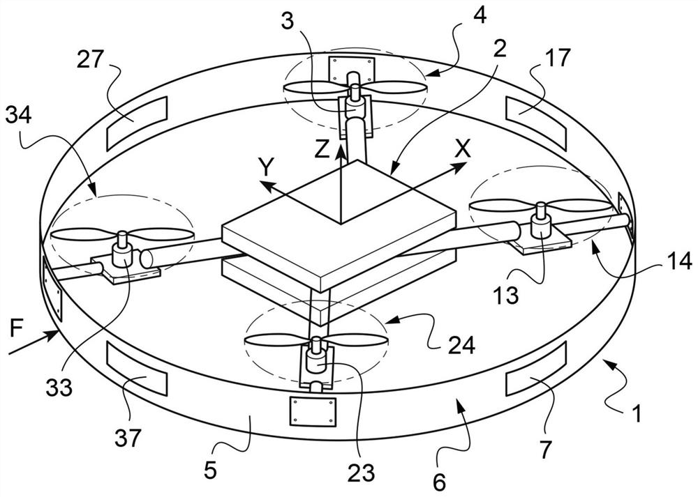 Multirotor drone provided with peripheral protection device and method for controlling such multirotor drone