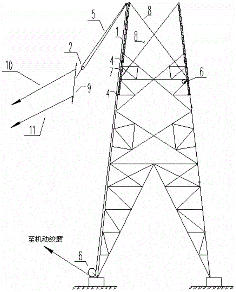 Construction method for assembling 1000 kV tangent suspension tower through double holding poles