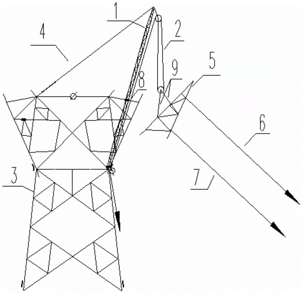 Construction method for assembling 1000 kV tangent suspension tower through double holding poles