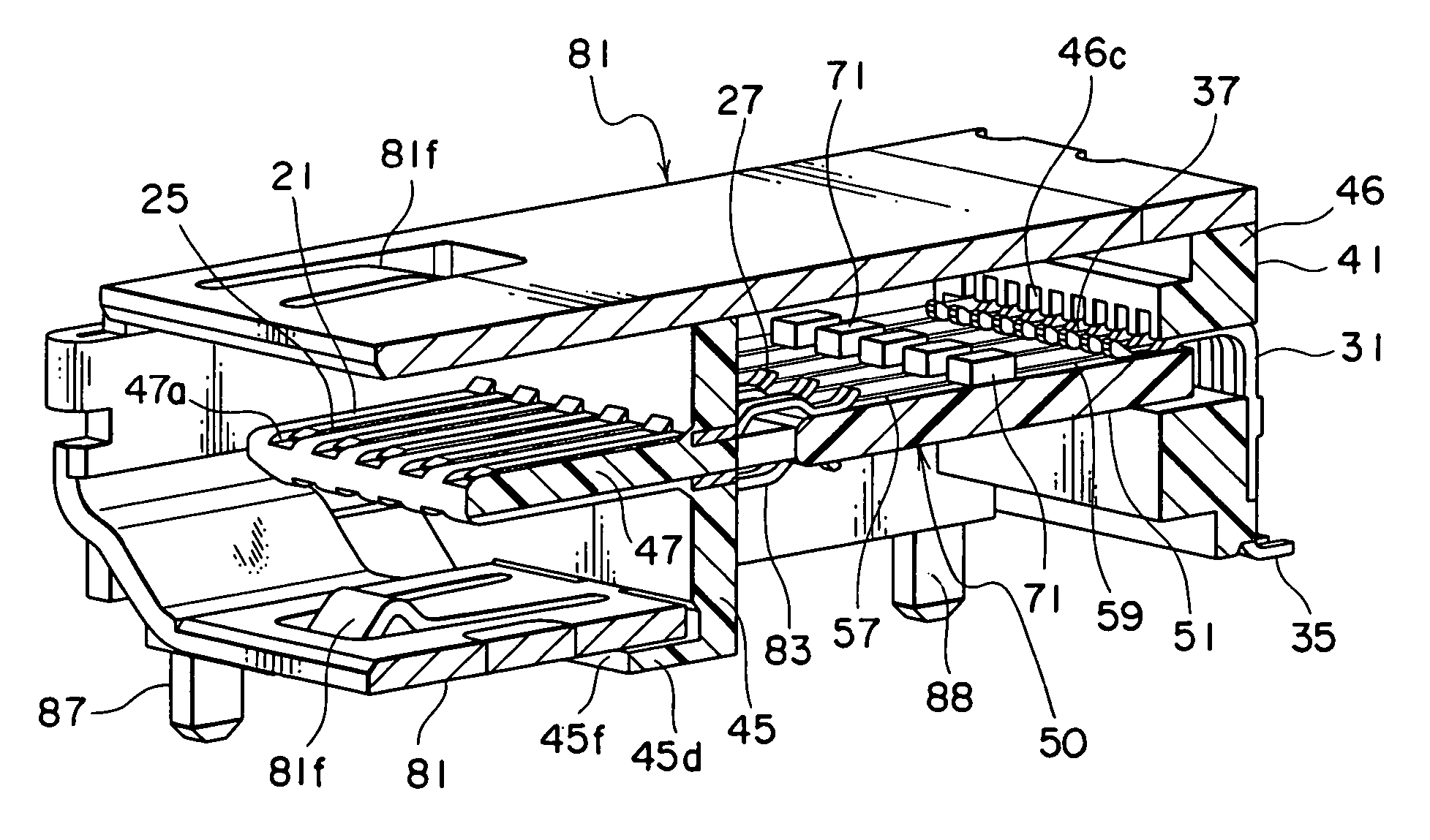 Connector having an electronic element built therein without disturbing a characteristic impedance