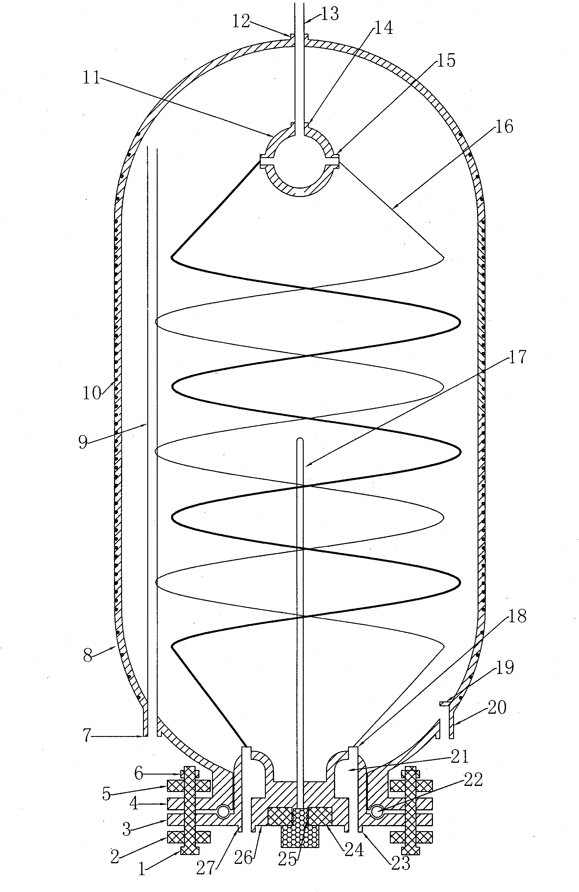 Spiral tube type full-plastic pressure-bearing dual cycle inner container