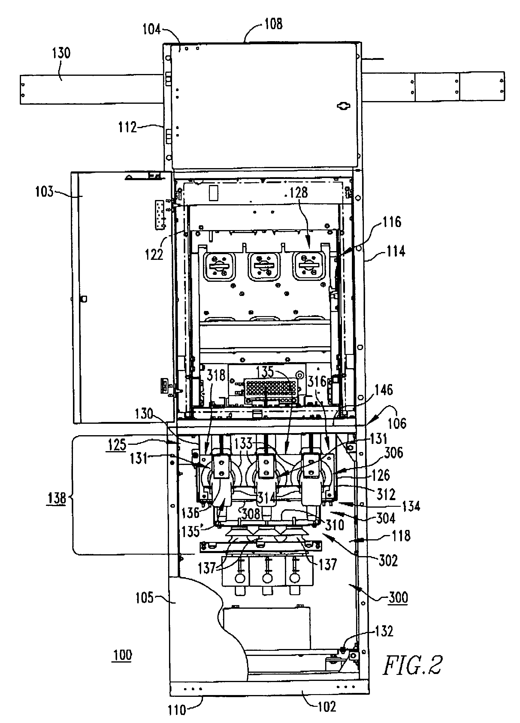 Front access electrical enclosure and electrical bus assembly therefor