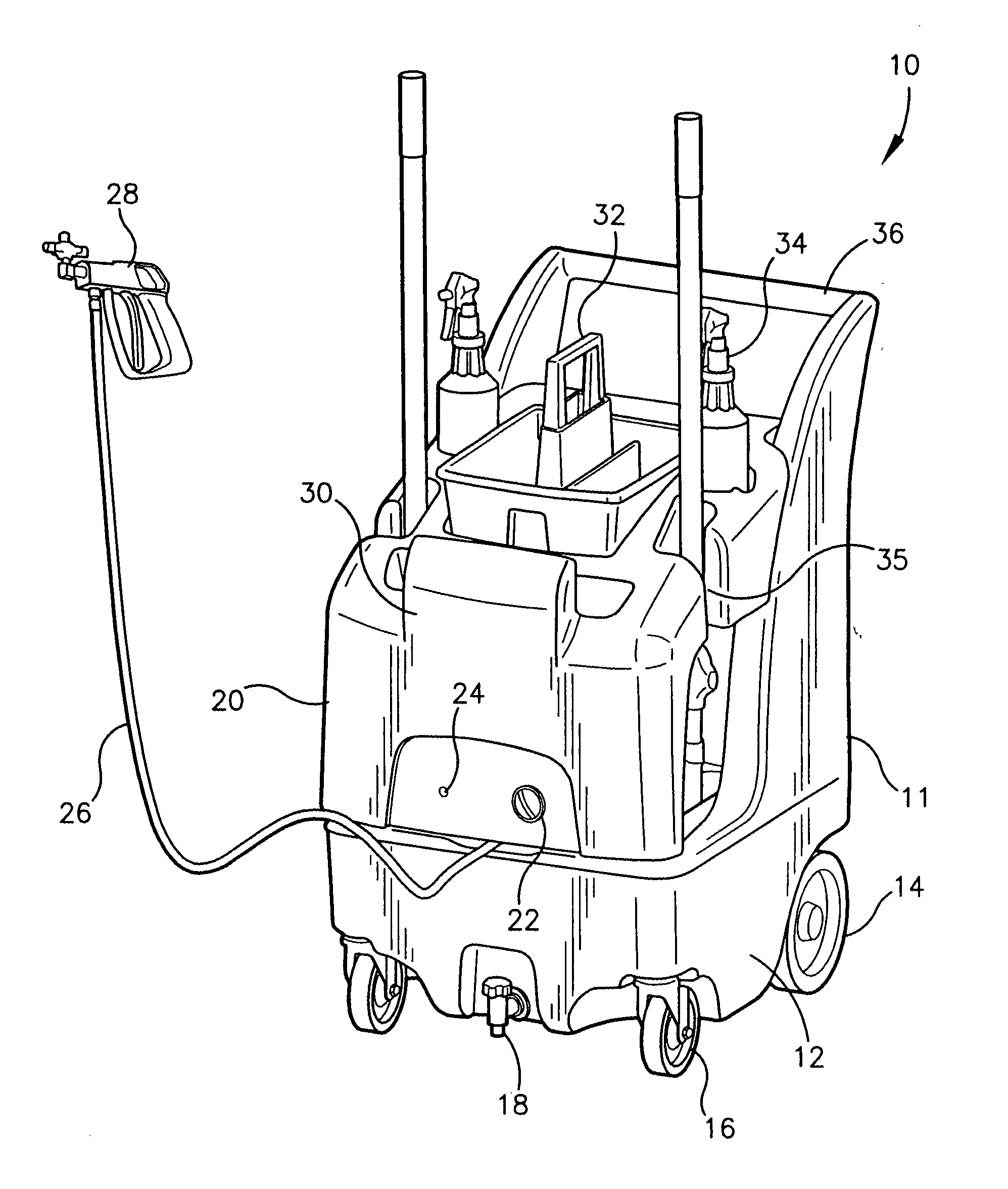 Janitorial handcart with chemical application apparatus