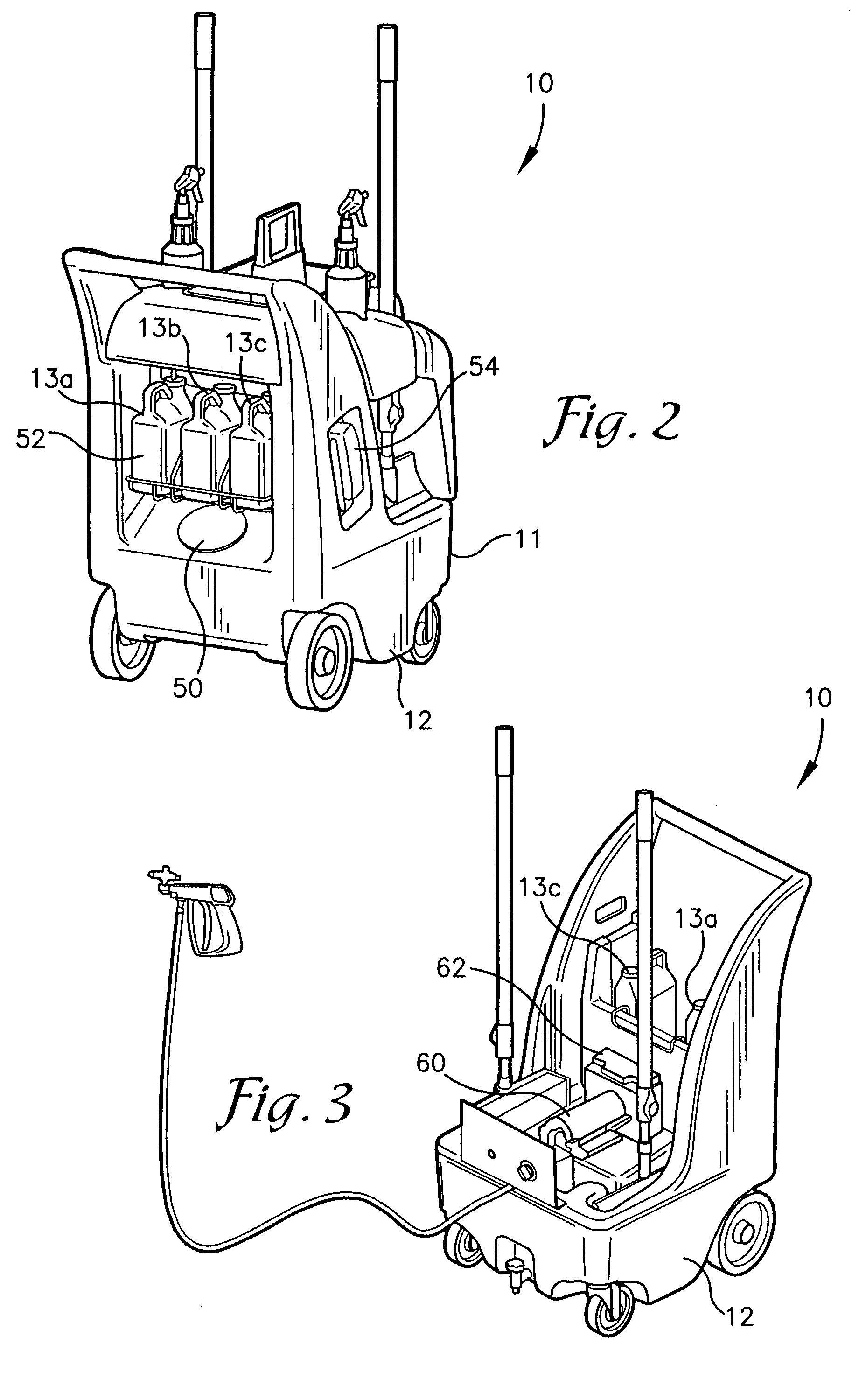 Janitorial handcart with chemical application apparatus