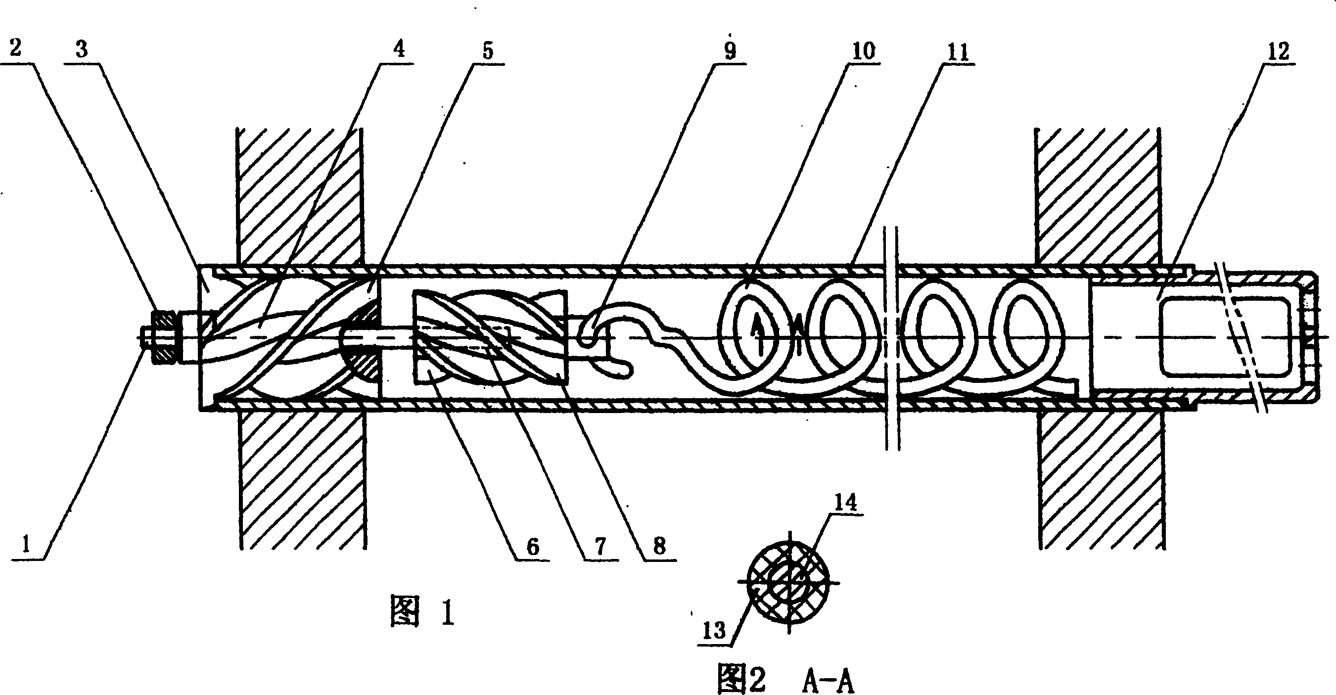 Dirt cleaning plastic helical device strengthened by heat-transfer fluid power