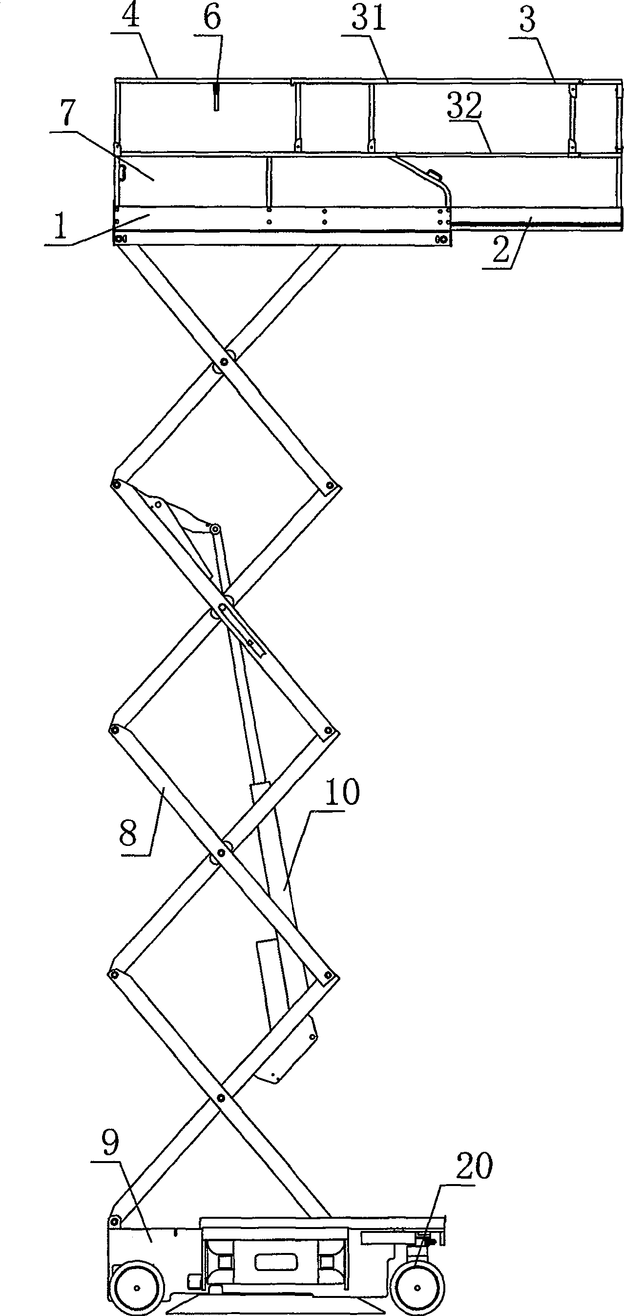 Aloft work platform with extensible work platform