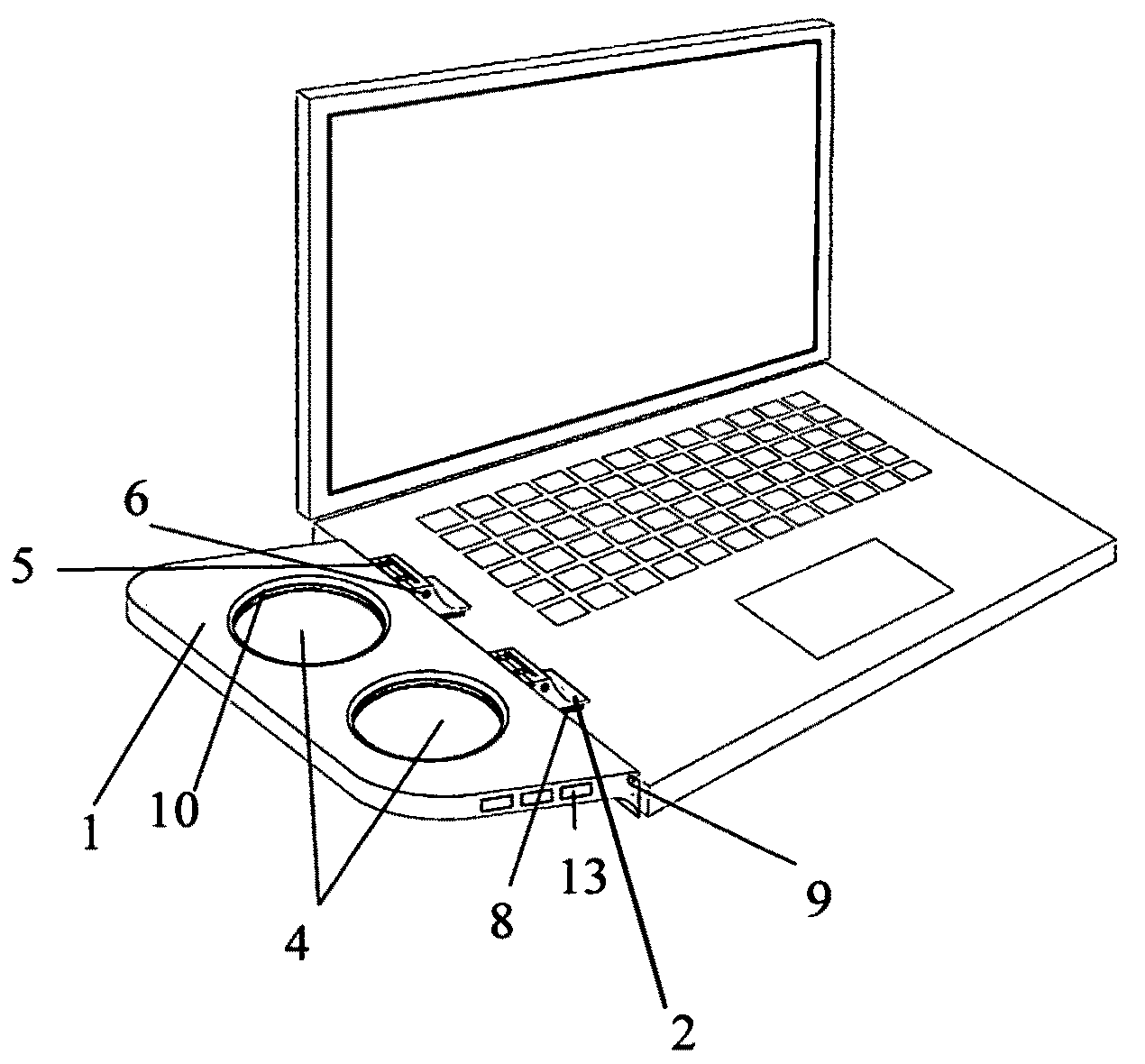 Multifunction portable table attachment for laptop computers