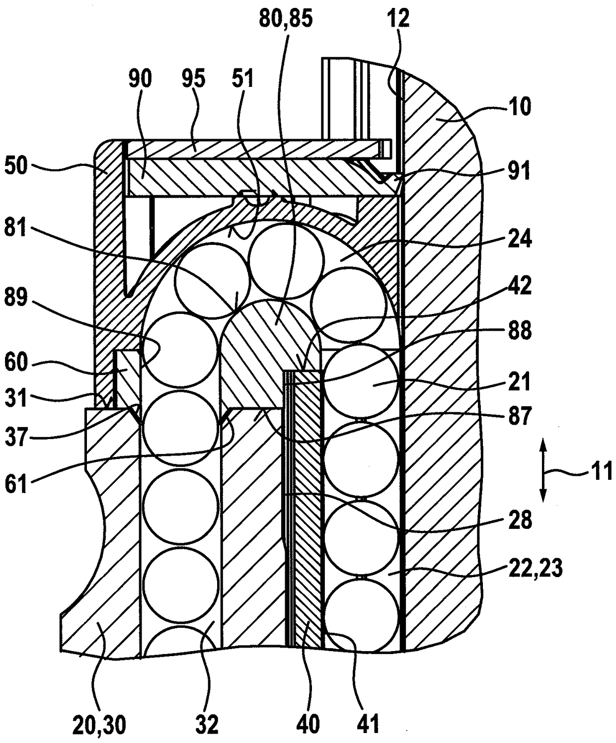 Guided carriage with rolling body guide elements made of elastomer