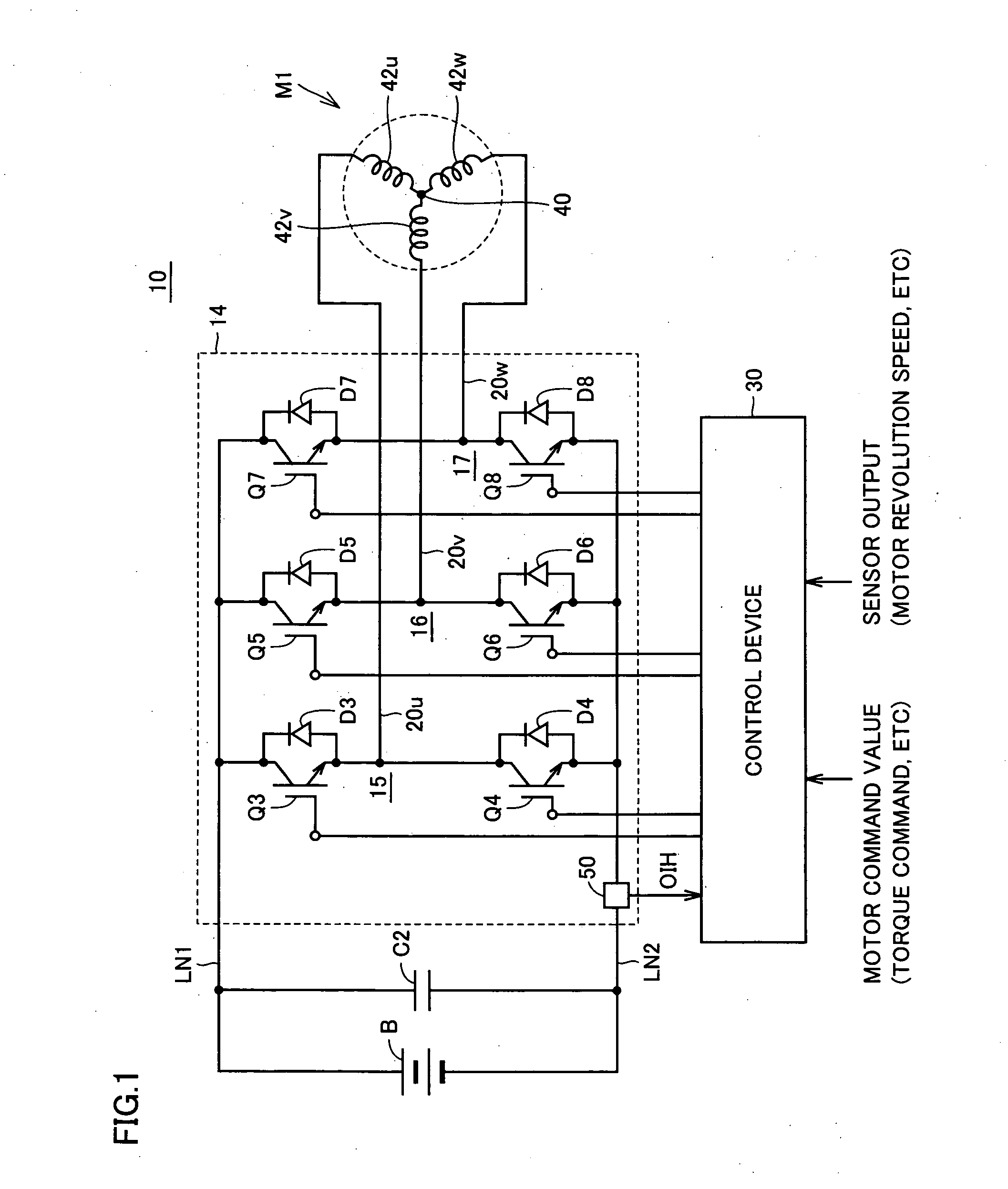 Abnormality detecting device of electric power converting device and abnormality detecting method