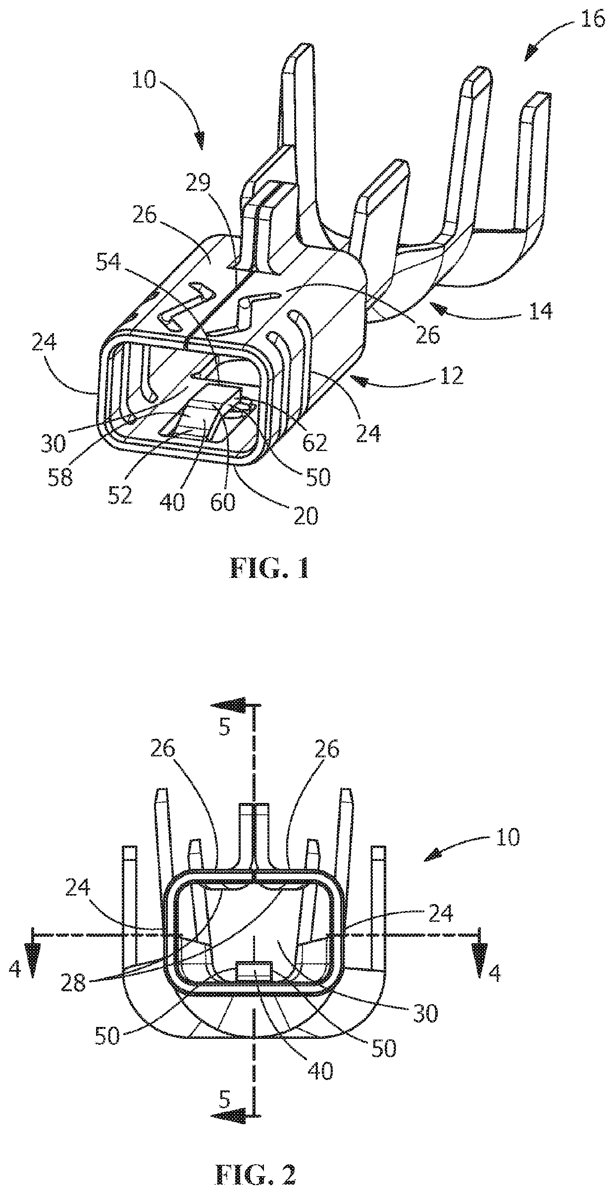 Electrical terminal with resilient contact arm with low insertion force and high normal force
