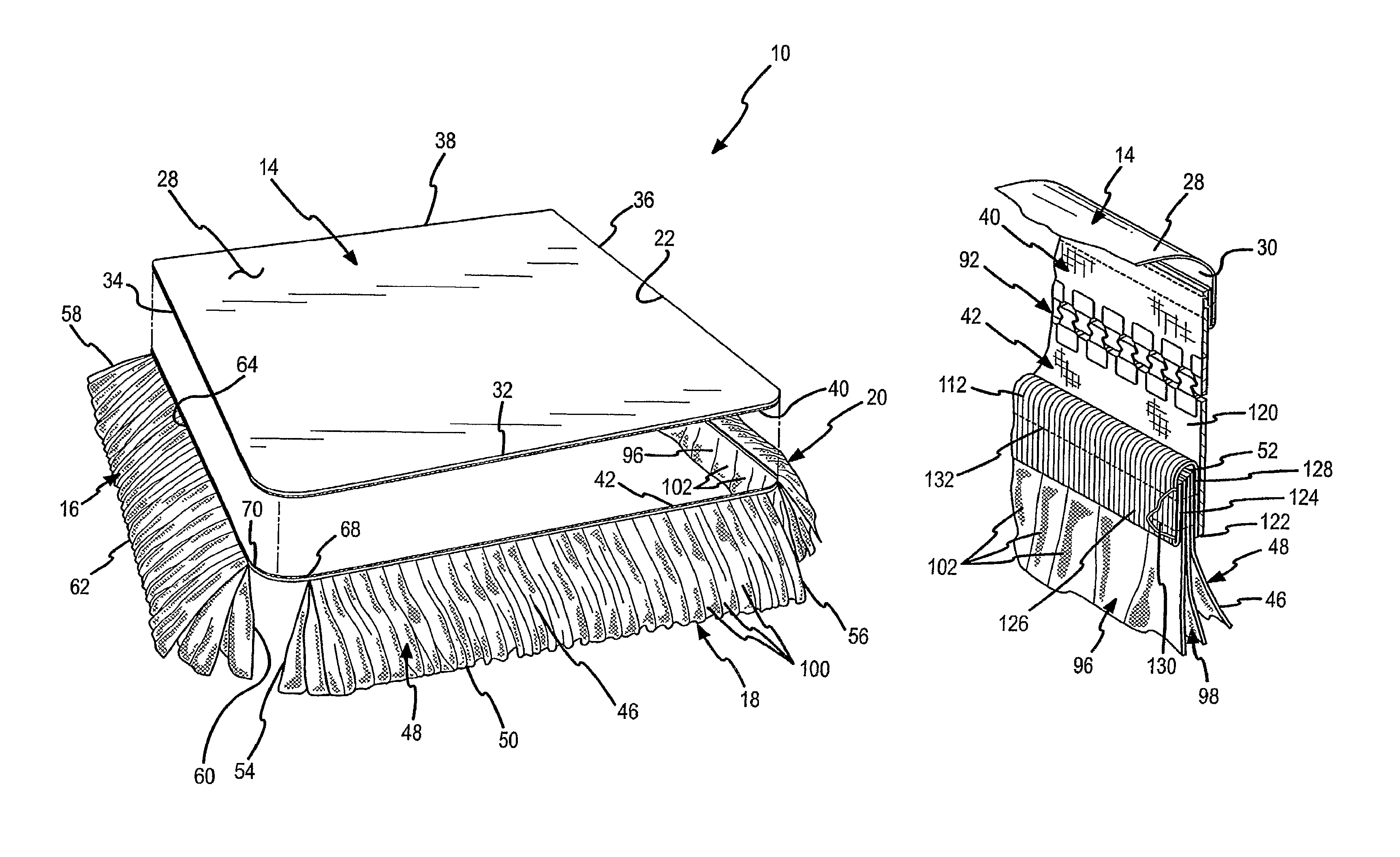 Under bed skirt support with fully separated corners and with layers that do not have to be equally lofted