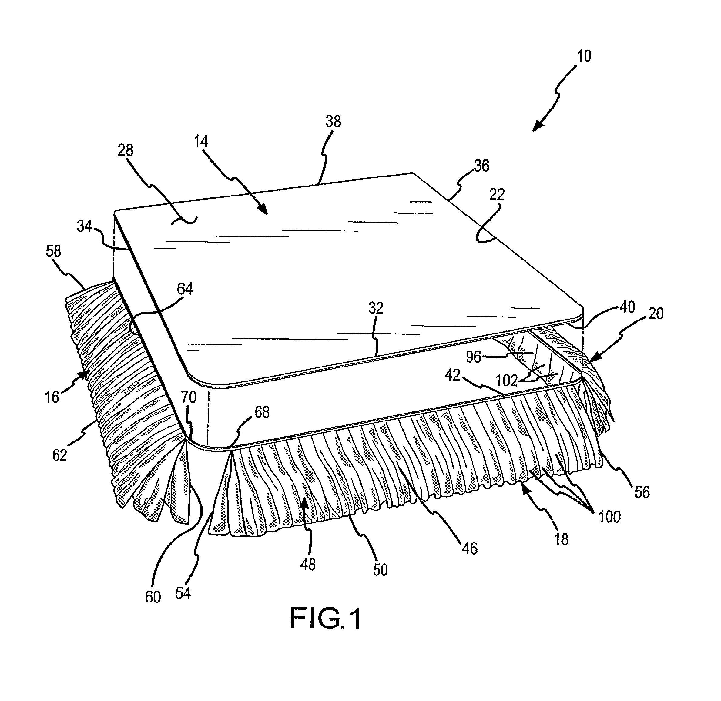 Under bed skirt support with fully separated corners and with layers that do not have to be equally lofted