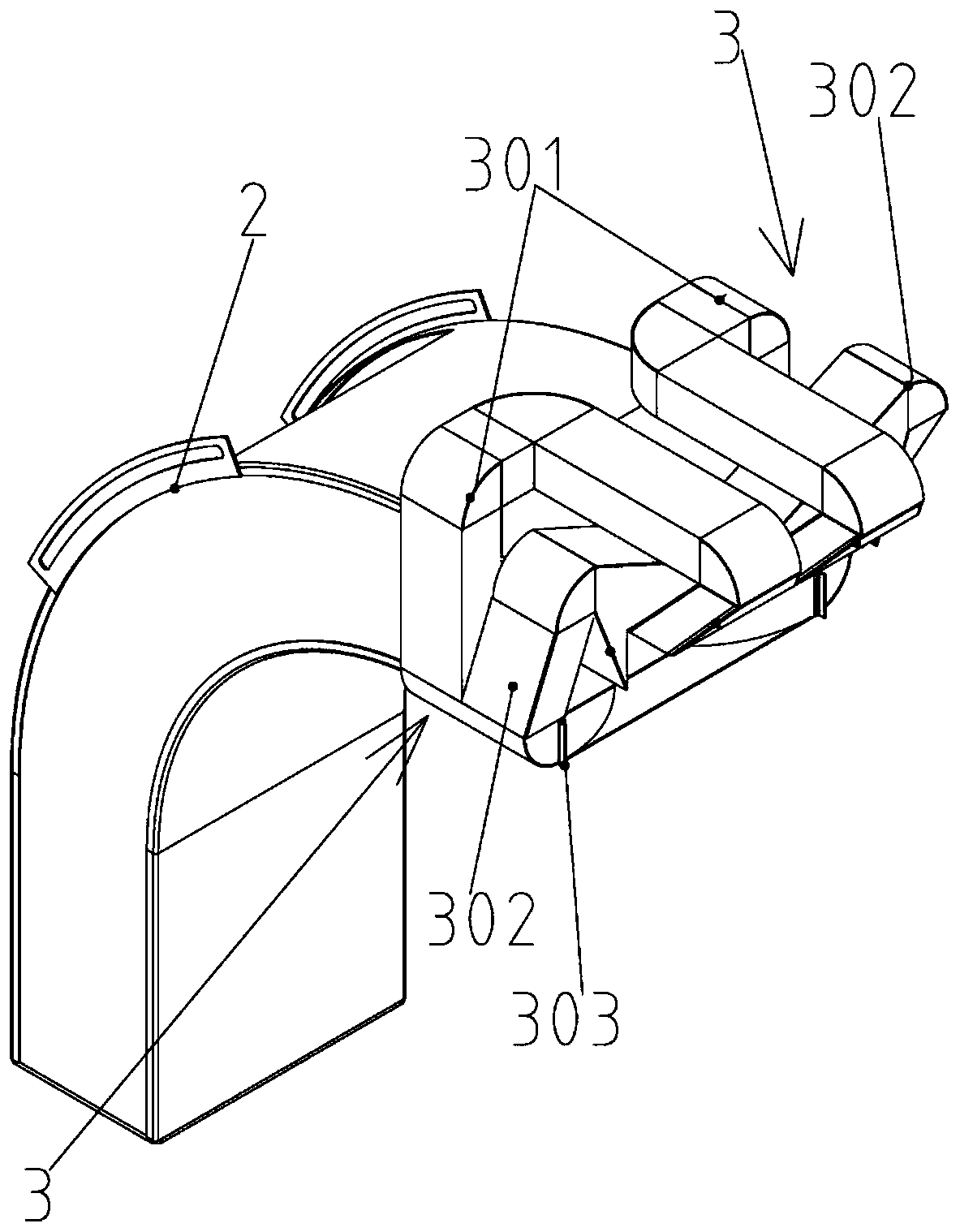 A conveying device that uses conveying airflow to control the process of material throwing