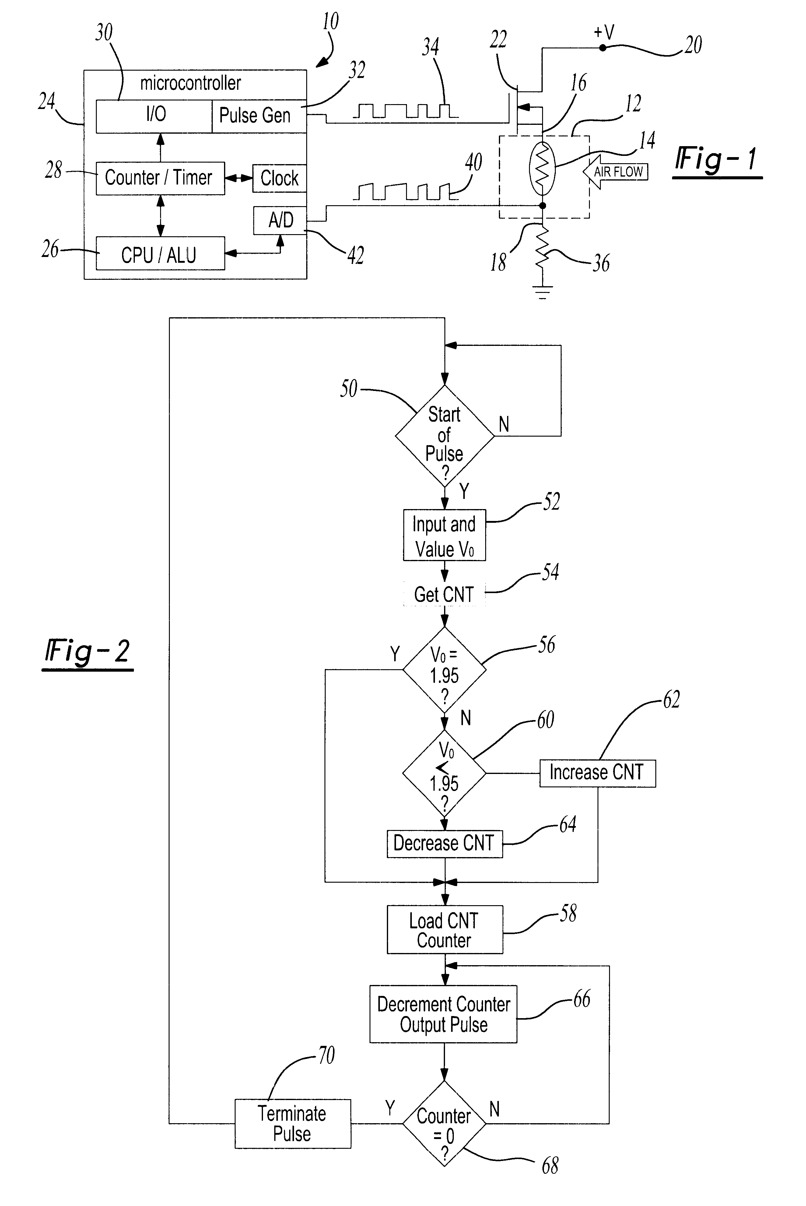 Time domain measurement and control system for a hot wire air flow sensor