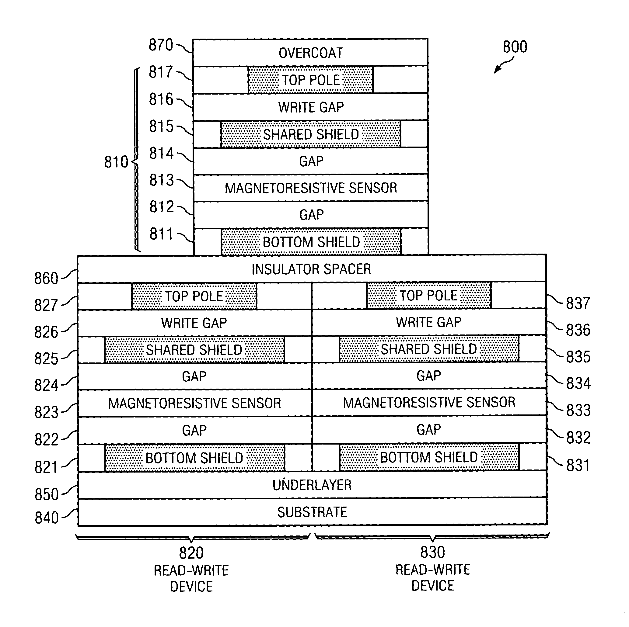 Multi-level, multi-track magnetic recording head
