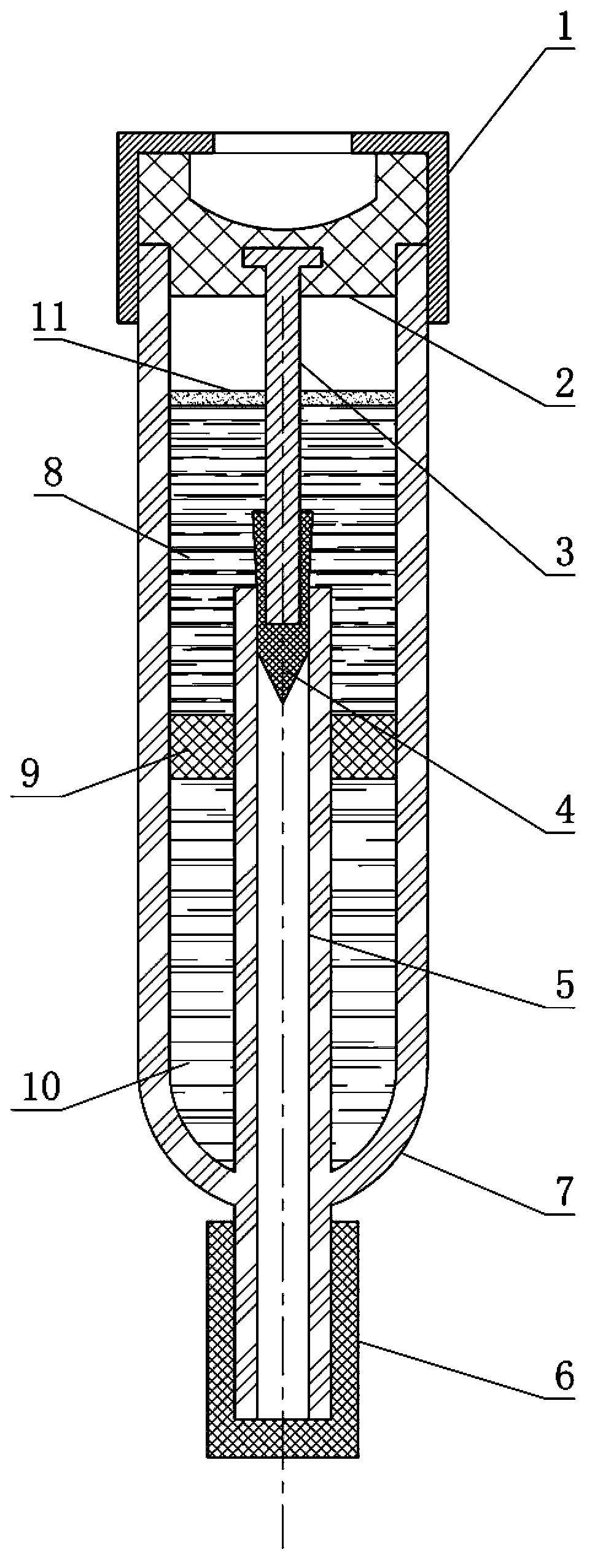 Suction-free middle-layer straight dual-channel test tube