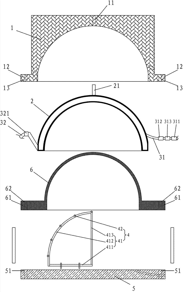 Novel extreme outer pressure test device and method for hemispherical concrete shell