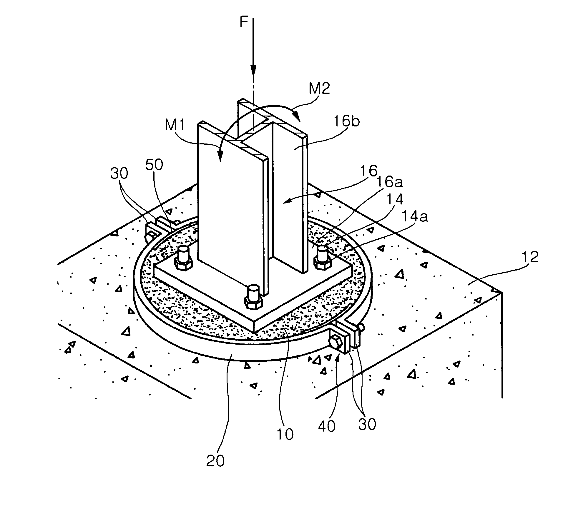 Strengthening device to increase strength of grout layer