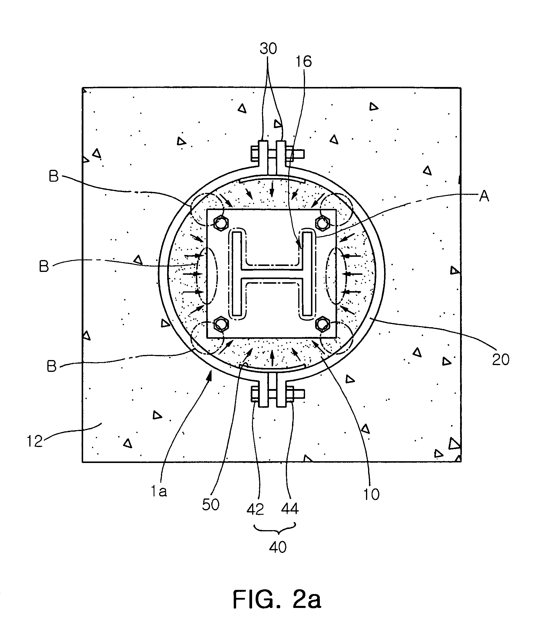 Strengthening device to increase strength of grout layer