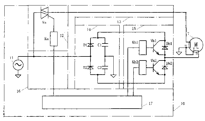 Household electric washing machine driven via power electronic circuit