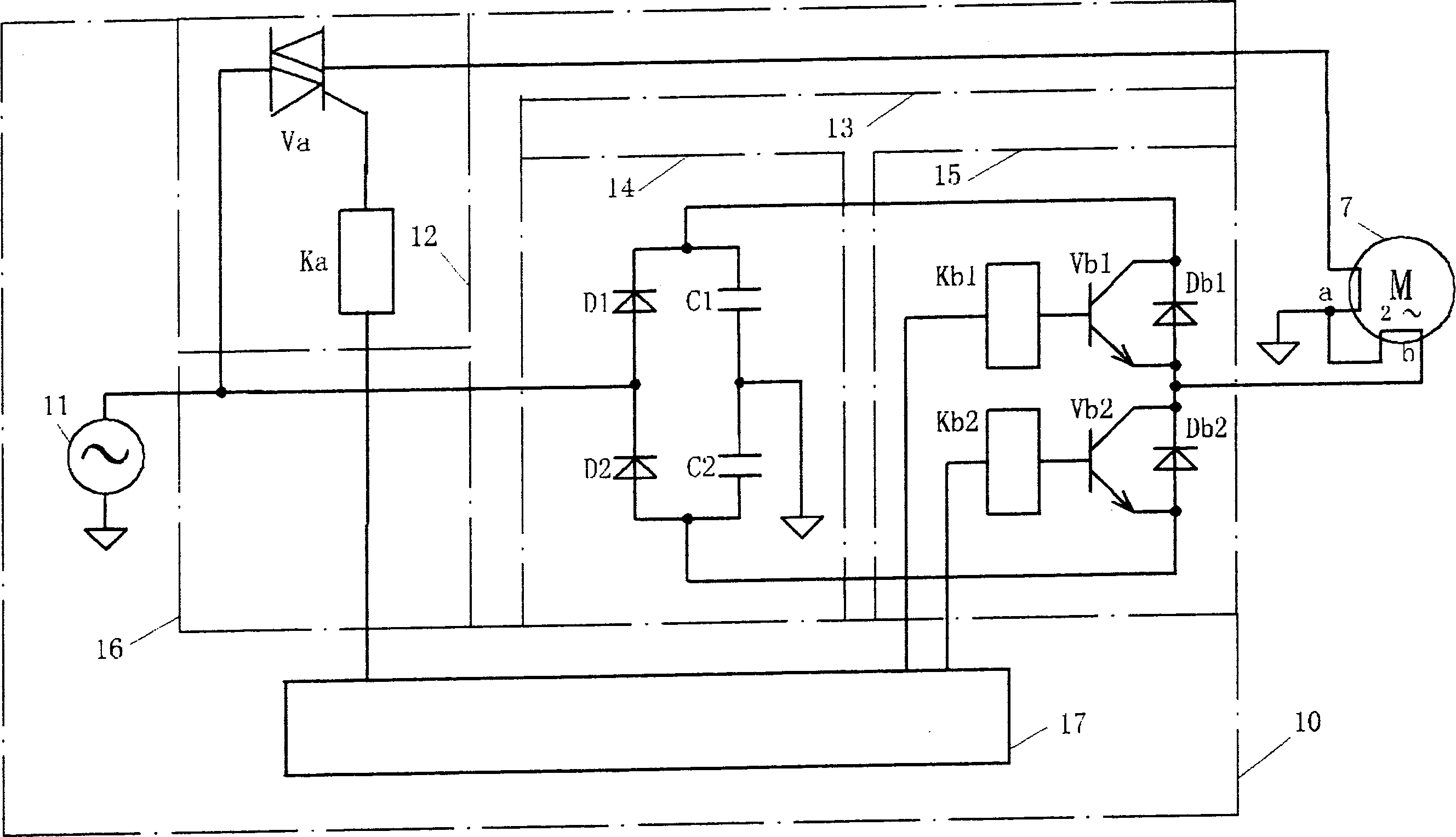 Household electric washing machine driven via power electronic circuit