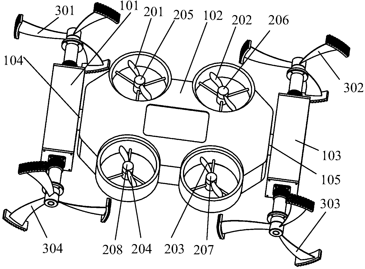 Wheeled-like movable robot with capacities of flying and water passing