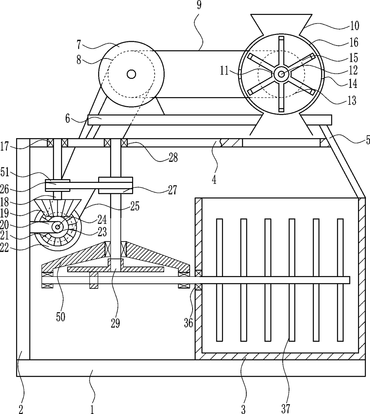 Sulfur smashing device for chemical materials