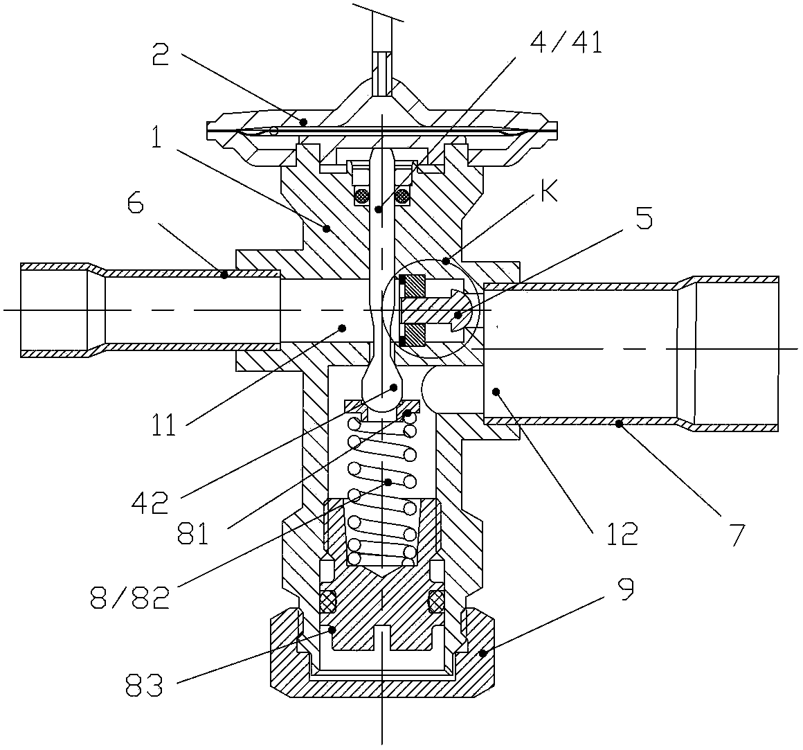 Thermostatic expansion valve with one-way control function