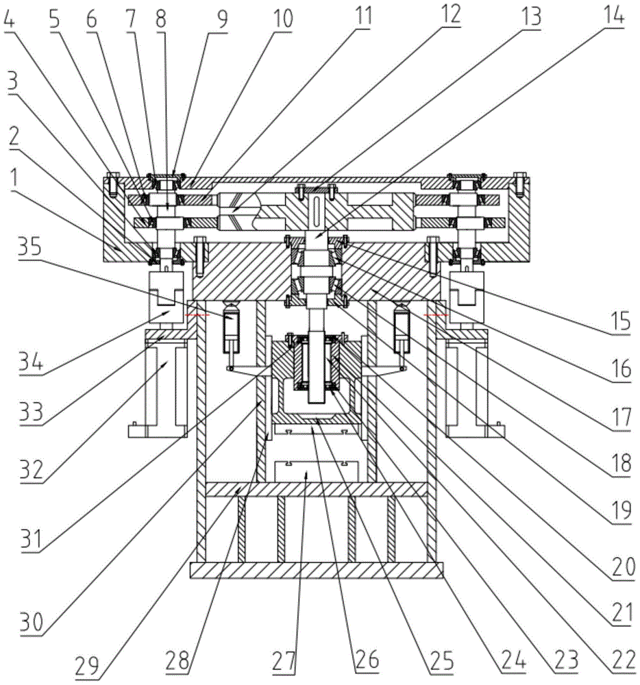 A planetary gear drive electric servo screw press with helical teeth and few tooth differences