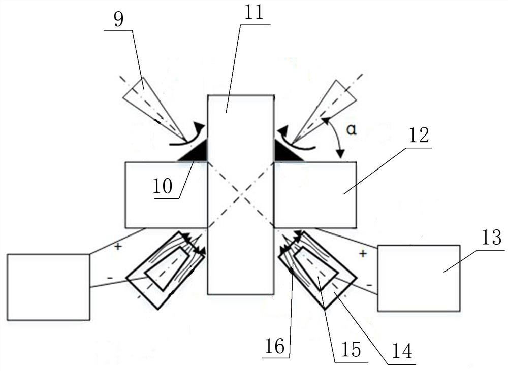 Bilateral rotary laser-TIG electric arc welding method and clamping tool for cross joint