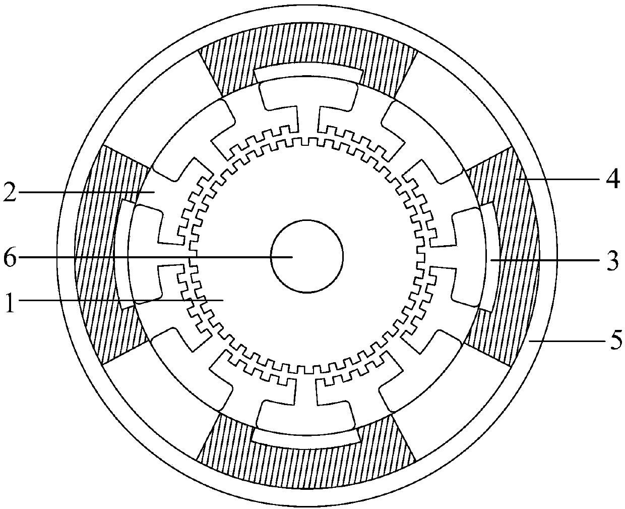 Hybrid stepping motor with U-shaped permanent magnets embedded into stator