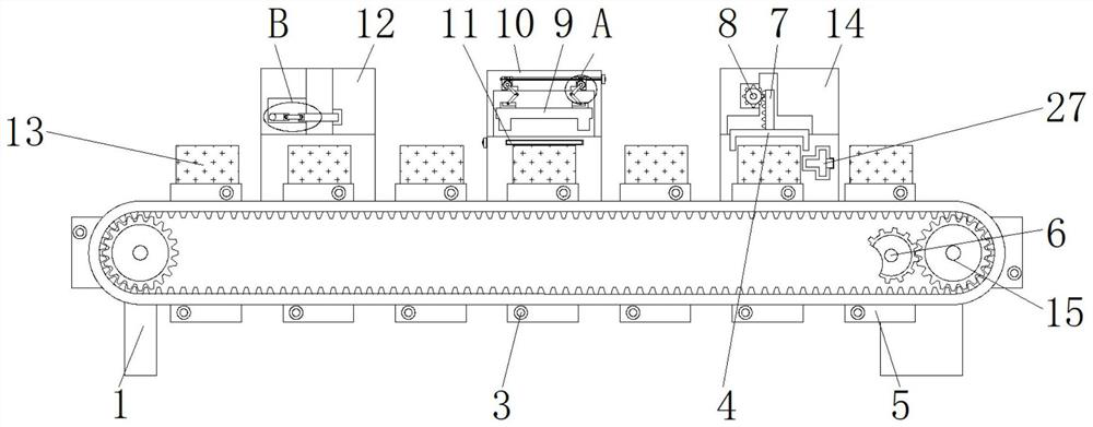 Assembly line production packaging box packaging and overturning device for food processing