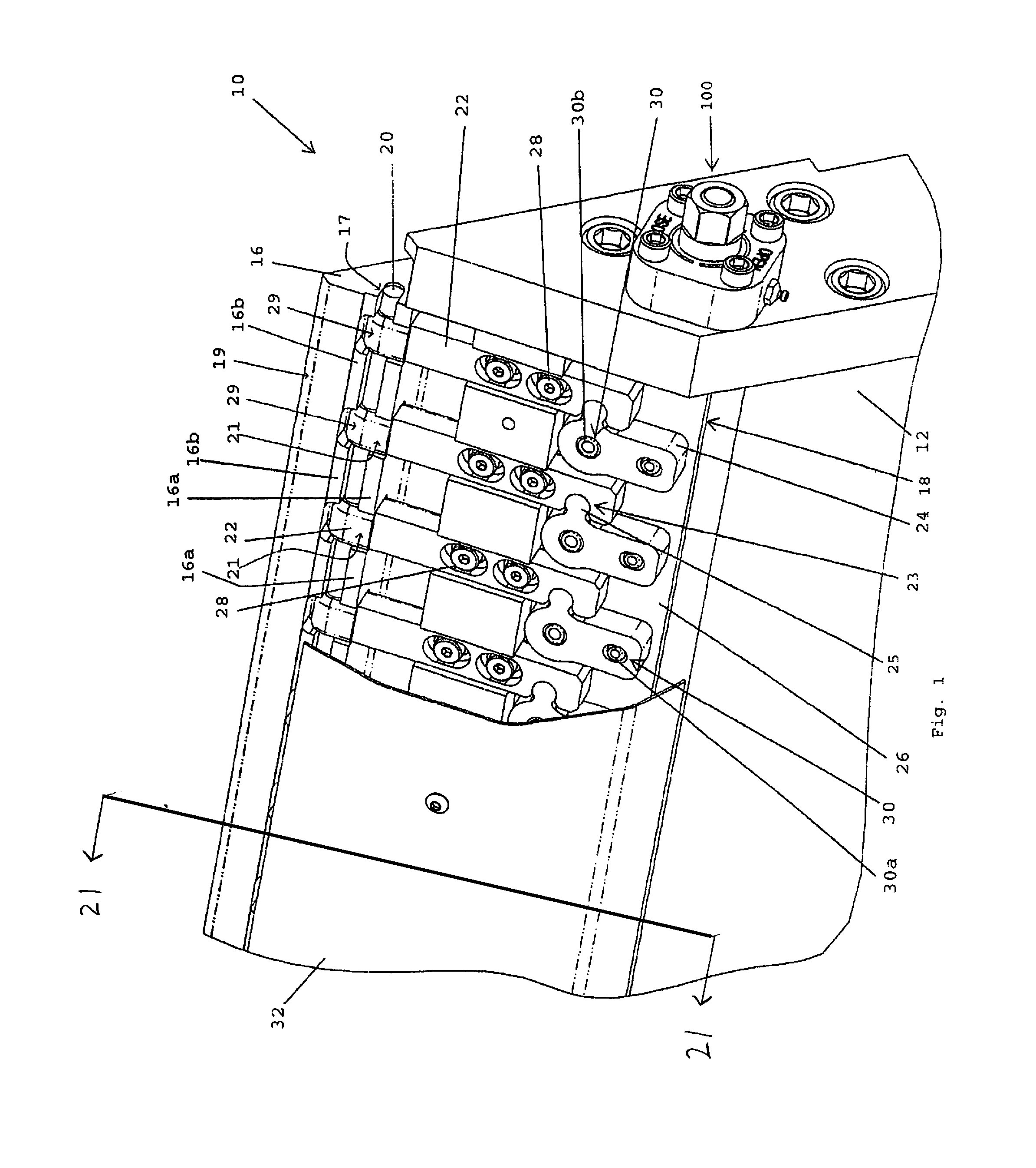 Die having linear bearing array