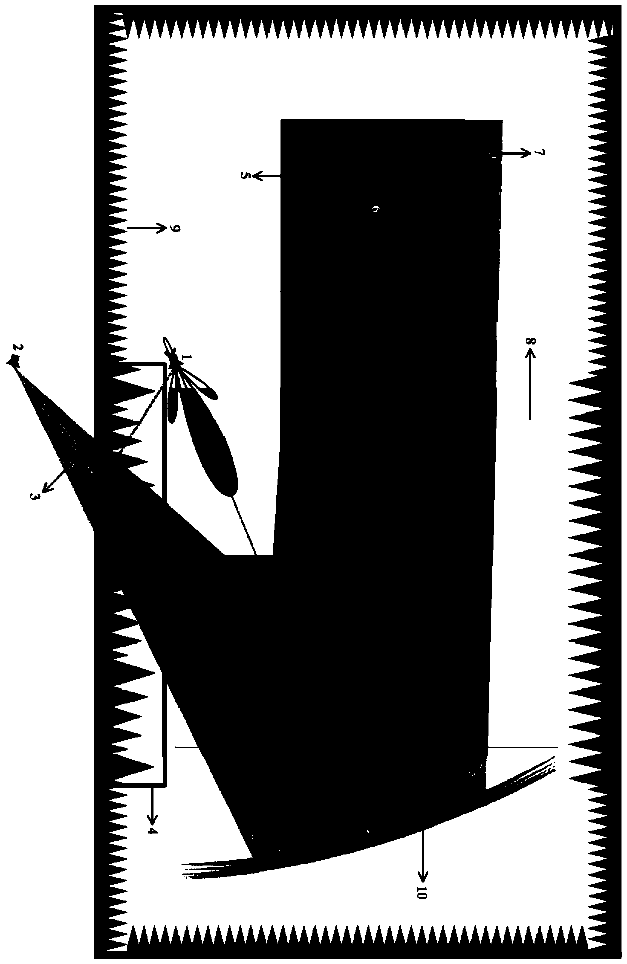 A absorbing reflective array control device for feeding image beams in a compact field anechoic chamber